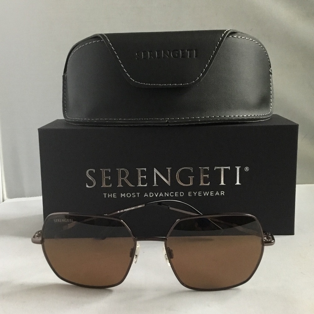 Serengeti Loy Men’s Polarized Brown Lens Metal Frame Sunglasses with Black Case